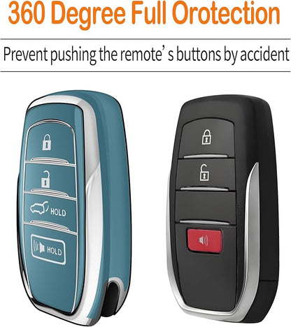 Sindeda for Toyota Key Fob Cover with Metal Keychain & Leather Strap for 2025-2026 Camry 4 Runner 2019-2026 Venza, Land Cruiser,2023-2026 Tacoma Grand Highlander,Corolla,bZ4X,4-5 Buttons(Storm Blue)