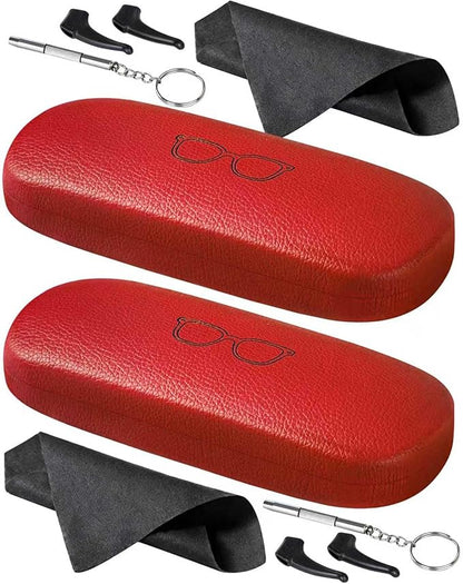 RayLove Glasses Case, 2 Pack Unisex Hard Shell Eyeglass Case PU Leather Hard Eyeglass Case with Eyewear Accessories