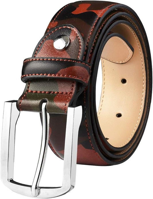 Falari Men Genuine Leather Casual Dress Belt With Single Prong Buckle, Classic Style Belt