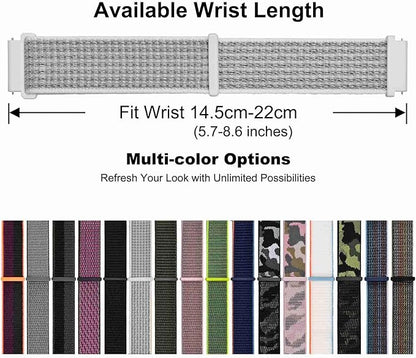 WOCCI 20mm Adjustable Nylon Watch Band, Quick Release Sport Loop Strap (White/Gray)