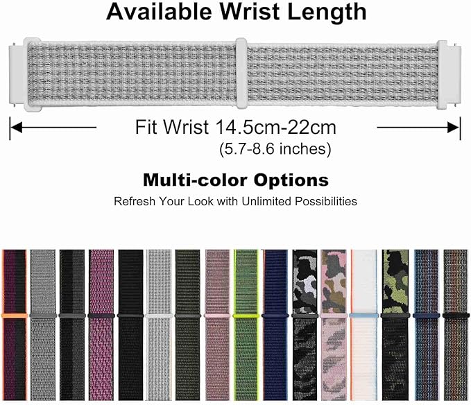 WOCCI 18mm Adjustable Nylon Watch Band, Quick Release Sport Loop Strap (White/Gray)