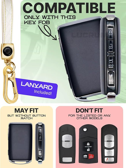 Lucrum Compatible with Mazda Key Fob Cover & Leather Keychain - TPU Case for 3, 6, CX-5 CX-9 CX-30 CX-50 CX-70 (2019-2025)
