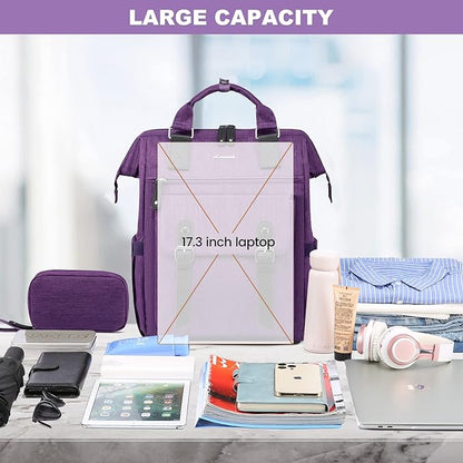 LOVEVOOK Laptop Backpack for Women Work Travel Backpack, Teacher Doctor Nurse Bags College Backpack Purse, Business Commuter Computer Laptop Bag, 17 Inch, Dark Purple-black