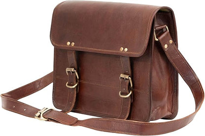 IndianHandoArt 16" Inch Leather Messenger Bag vintage satchel bag Crossbody for Men and Women unisex office bag (16" (W) x 12" (H) x (D))