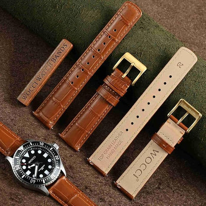 WOCCI Watch Bands, Top Grain Leather, Embossed Alligator Grain, Quick Release, Band Width 18mm 20mm 22mm