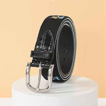 Mile High Life Golf Belts for Men, Canvas Belt with Genuine Leather Tips, Embroidered 2 Layer Web Belt with Pin Buckle