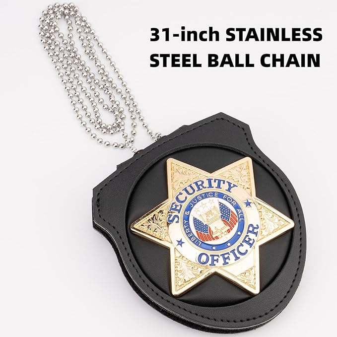 TYTX Police Badge Holder (Badge Not Included) 3.1" with Belt Clip Universal Round Neck Stainless Steel Chain and Concealed Photo Pocket