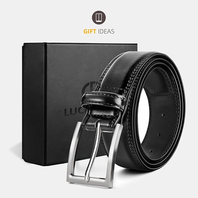 Mens Genuine Leather Dress Belt Classic Casual Belt with Single Prong Buckle for Jeans Pants Work and Business