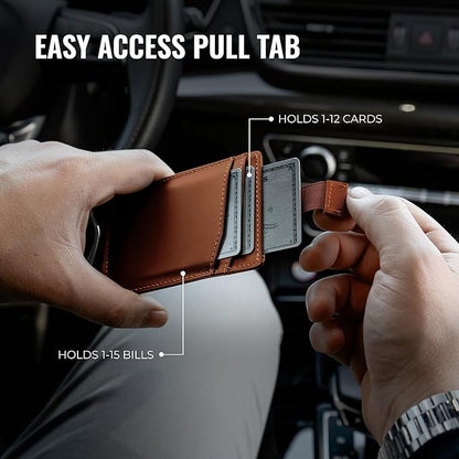 Kingly Cash Clip Slim Leather Wallet for Men with RFID Blocking & Money Clip - Minimalist Front Pocket Bifold Wallet Holds 12 Cards - Secure Card Holder with Easy Access Pull Tab