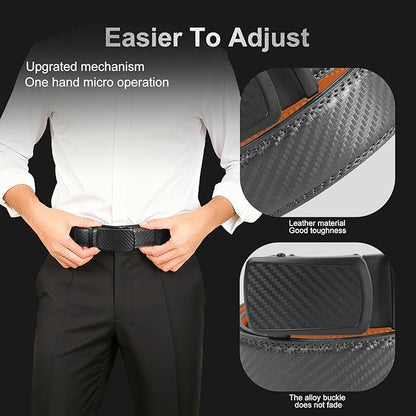 Men's Ratchet Belt Genuine Leather No-Hole Slide Buckle - Adjustable Men's Dress & Casual Belt