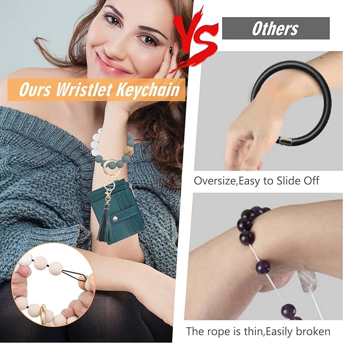 KNGITRYI Wallet Keychain Wristlet for Women,Slim RFID Credit Card Holder Purse Tassel Keychain Bangle Key Ring for Men Women