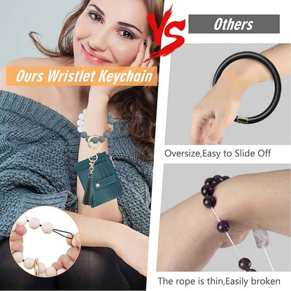 KNGITRYI Wallet Keychain Wristlet for Women,Slim RFID Credit Card Holder Purse Tassel Keychain Bangle Key Ring for Men Women