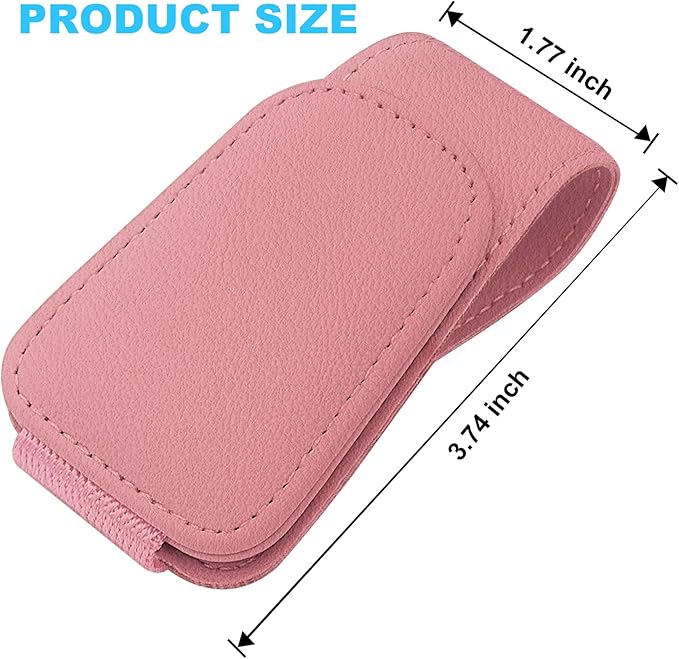 TCJJ Sunglasses Holders for Car Visor,Car Magnetic Glasses Holder Leather Sunglasses Clip and Ticket Card Clip Suitable for Car Interior Visor and Different Size Eyeglasses(Pink/2)