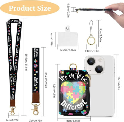 2-in-1 ID Badge Holder & Lanyard Wallet,Multi Use Womens Small Wallet with Zipper Pocket for Women Men with Wristlet and Neck Lanyard 5 Card Slots Work Essential (It's ok to be)