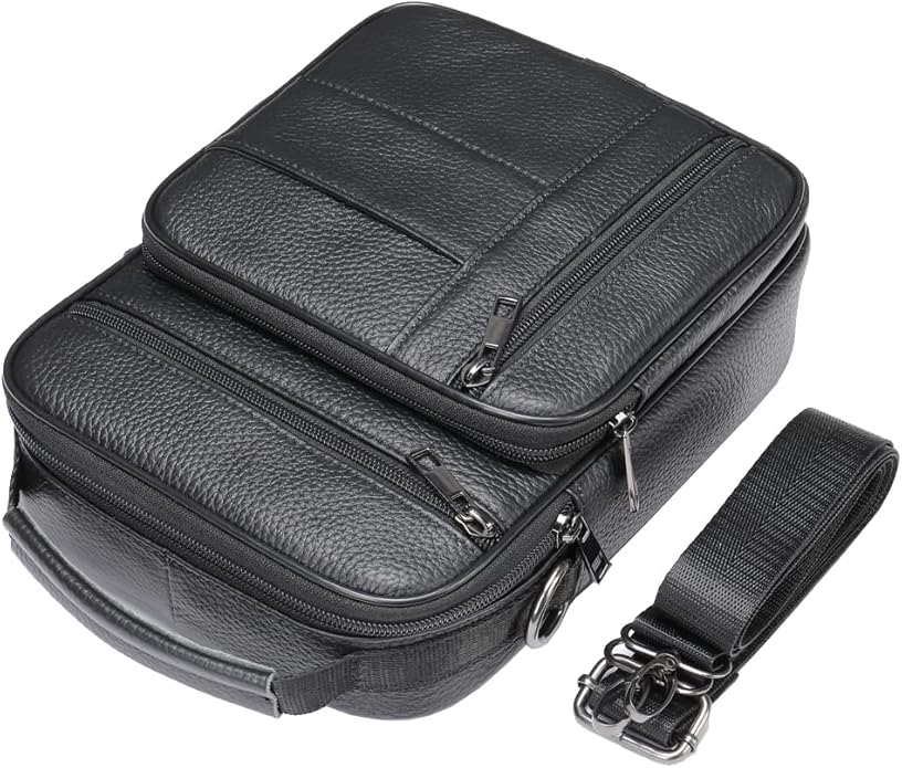 Hebetag Small Leather Sling Shoulder Bag Messenger Pack for Men Women Outdoor Travel Business