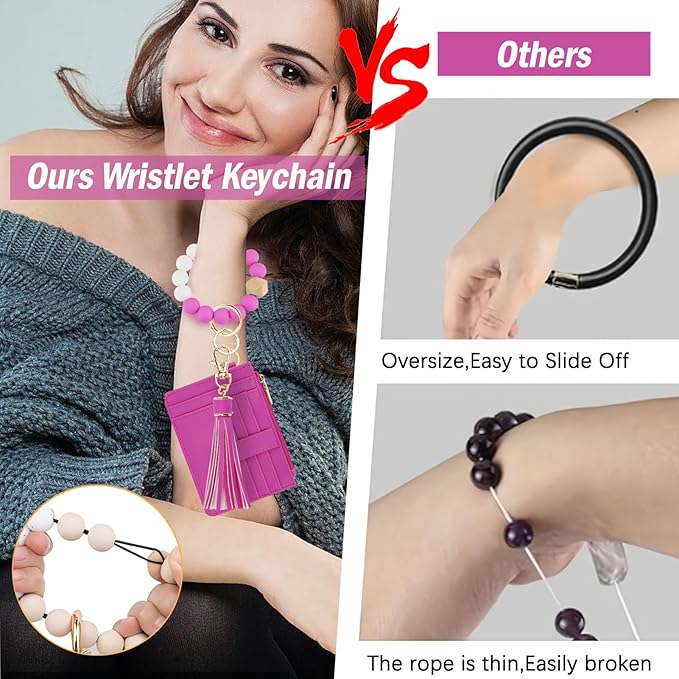 KNGITRYI Wallet Keychain Wristlet for Women,Slim RFID Credit Card Holder Purse Tassel Keychain Bangle Key Ring for Men Women