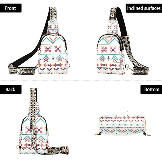 ZAZYXTJ Western Aztec Crossbody Sling Bag for Women Leather Small Chest Bag Adjustable Straps Daypack for Travel Sport Hiking