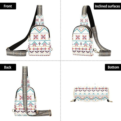 ZAZYXTJ Western Aztec Crossbody Sling Bag for Women Leather Small Chest Bag Adjustable Straps Daypack for Travel Sport Hiking