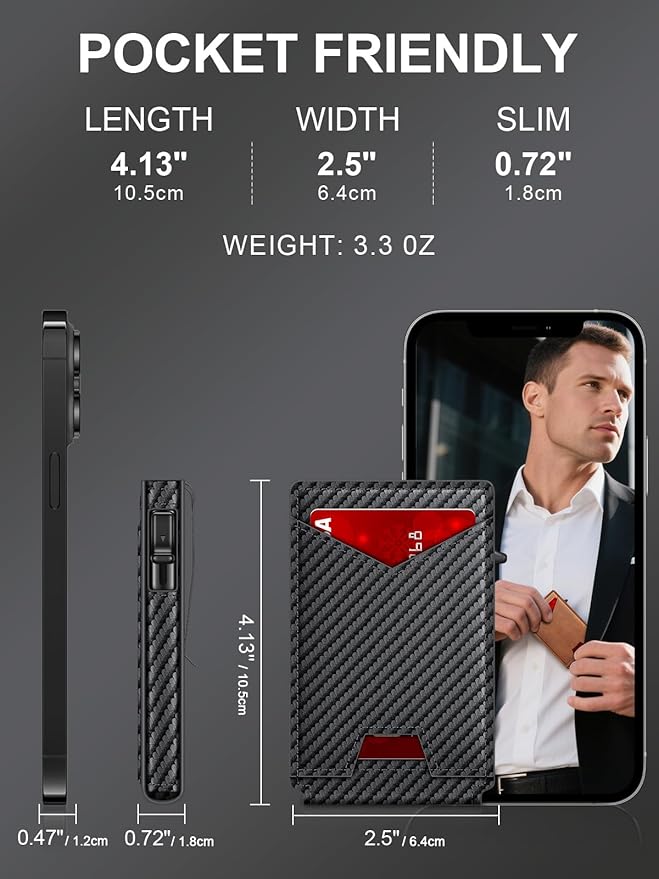 GHUKY Wallet for Men RFID Wallet with Money Clip, Slim Pop Up Card Holder for 10-12 Cards, Minimalist Smart Credit Card Case with ID Window, Bifold Metal Wallet for Front Pocket, Gifts for Men