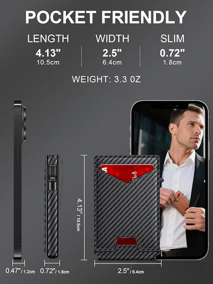 GHUKY Wallet for Men RFID Wallet with Money Clip, Slim Pop Up Card Holder for 10-12 Cards, Minimalist Smart Credit Card Case with ID Window, Bifold Metal Wallet for Front Pocket, Gifts for Men
