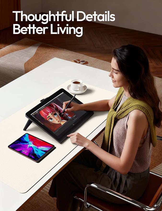 YSAGi Leather Desk Pad Protector, Office Desk Mat, Large Mouse Pad, Non-Slip PU Leather Desk Blotter, Laptop Desk Pad, Waterproof Desk Writing Pad for Office and Home (Cream, 23.6" x 13.8")