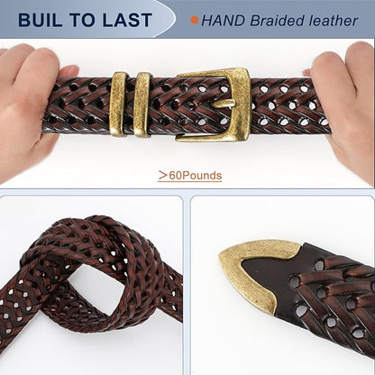 BELTROAD Braided Leather Belt for Men Casual Jeans Golf, Men's Leather Woven Alloy Buckle Hand Braided Belts Gift for Men