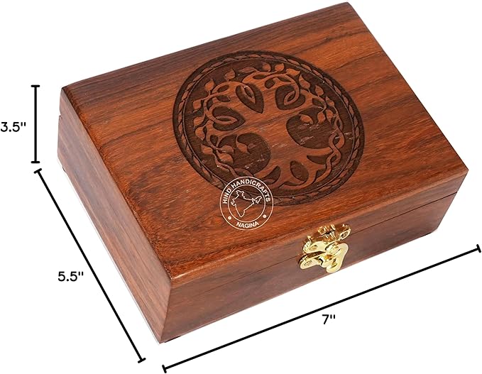 Rosewood Handmade Wooden Urn Tree of Life Engraving Handcarved Jewellery Box for Women-Men Jewel | Home Decor Accents | Decorative Boxes | Storage & Organiser (7" x 5.5" x 3.5", Tree - 7)