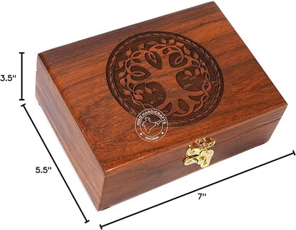 Rosewood Handmade Wooden Urn Tree of Life Engraving Handcarved Jewellery Box for Women-Men Jewel | Home Decor Accents | Decorative Boxes | Storage & Organiser (7" x 5.5" x 3.5", Tree - 7)