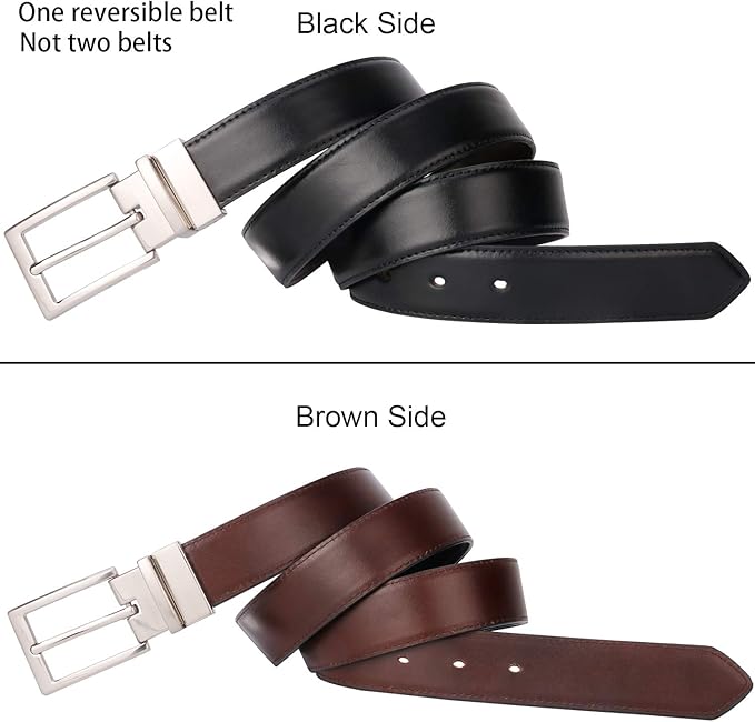 Lavemi Mens Belt Reversible 100% Italian Leather Dress Casual,One Reverse for 2 Colors,Trim to Fit