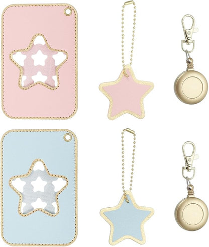 PATIKIL Retractable Badge Holders, 2 Pcs Cute Leather ID Holder with Badge Reels Keychain ID Card Clip Protector Cover for Women Work Office Business Trip, Pink/Light Blue
