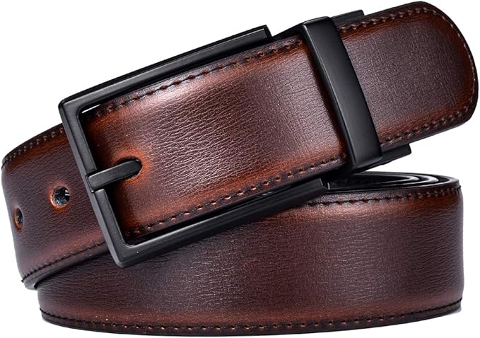 beltox fine Men's Dress Belt Leather Reversible 1.25" Wide Rotated Buckle Gift Box