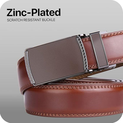 Marino Avenue Ratchet Belt for Men. Adjustable Leather Dress Belt with 38 Easy to Click Into Place Ratchet Closures.