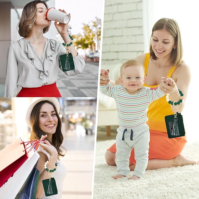 KNGITRYI Wallet Keychain Wristlet for Women,Slim RFID Credit Card Holder Purse Tassel Keychain Bangle Key Ring for Men Women