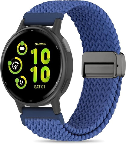 20mm Magnetic Braided Nylon Band Compatible With Garmin Vivoactive 6/Vivoactive 5/3/3 Music Watch Bands, Quick Release Stretchy Strap Replacement for Venu Sq 2/Forerunner 55/165/245/645