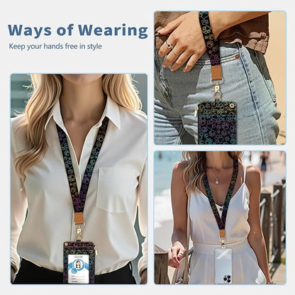 Lanyard Wallet with Id Badge Holder, Dog Paw RFID Small Keychain Wallet Women Wristlet, Cute Zipper Credit Card Holder Phone Wrist Neck Strap for Key Name Tag, Teacher Student Office Gifts