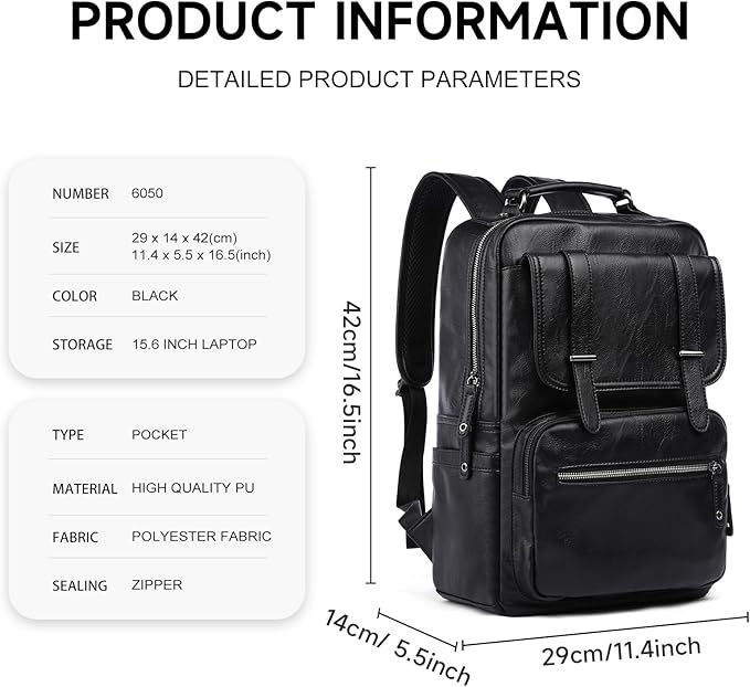 Leather Backpack Laptop 15.6 inch Lightweight Retro Business College Casual Travel Overnight Daypack Work backpack black Gift