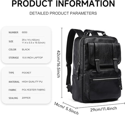 Leather Backpack Laptop 15.6 inch Lightweight Retro Business College Casual Travel Overnight Daypack Work backpack black Gift