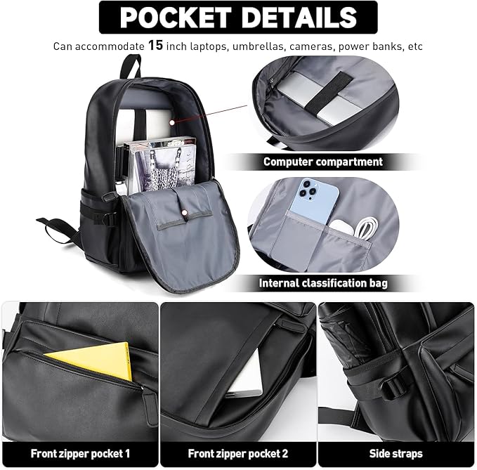 Laptop Leather Travel Backpack For Men Water-Repellent Carry On Back Pack For Travel Business Work computer Backpacks Fit 15.6" Laptop