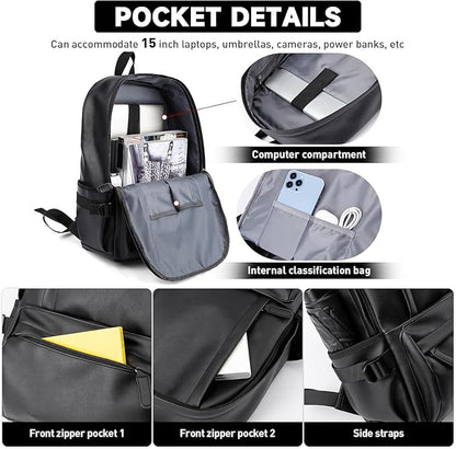 Laptop Leather Travel Backpack For Men Water-Repellent Carry On Back Pack For Travel Business Work computer Backpacks Fit 15.6" Laptop