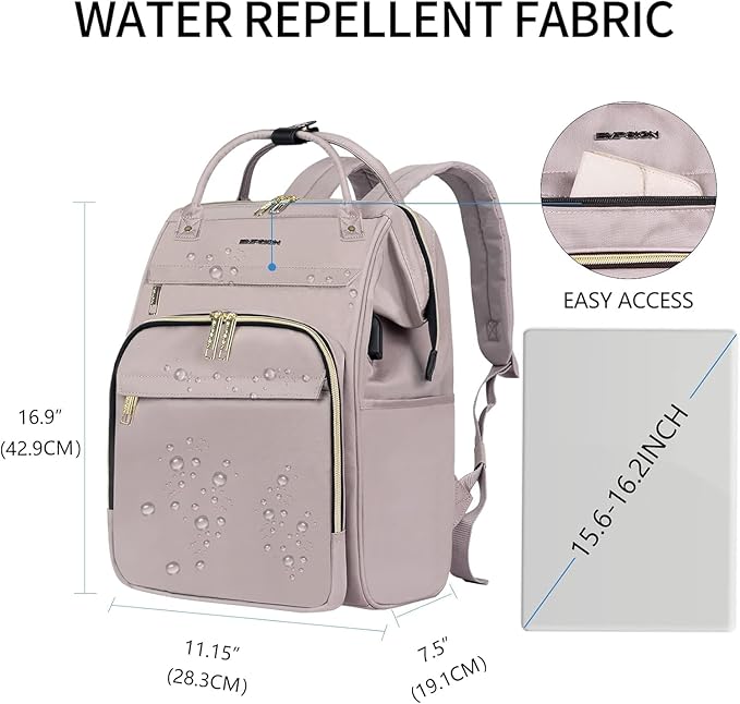 EMPSIGN 15.6 Inch Laptop Backpack for Women, Computer Travel Business Work Bag, Water Repellent College Casual Daypack with USB Port, Dusty Pink
