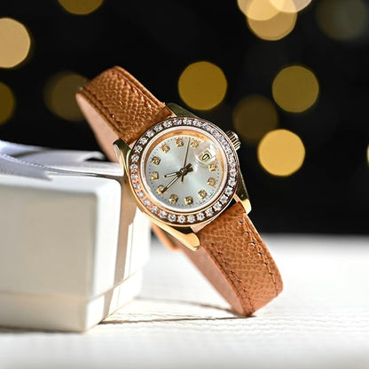 WOCCI 18mm Grace Leather Watch Band for Ladies, Top Grain Leather, Quick Release Replacement Strap with Gold Buckle (Apricot Tan)