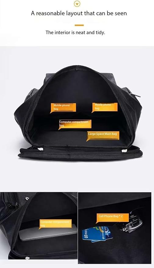 PU leather casual backpack 15.6 inches travel college work backpack business laptop backpack multi-pocket schoolbag (black3,Backpack)