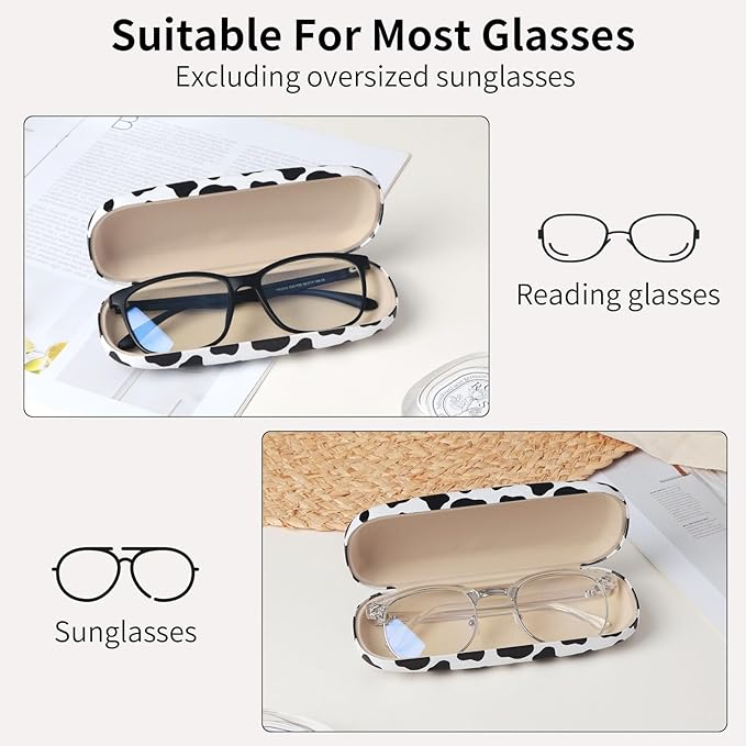 Glasses Case Hard Shell, Leather Protective Case for Sunglasses with Cleaning Cloth, Cute Eyeglass Cases for Women