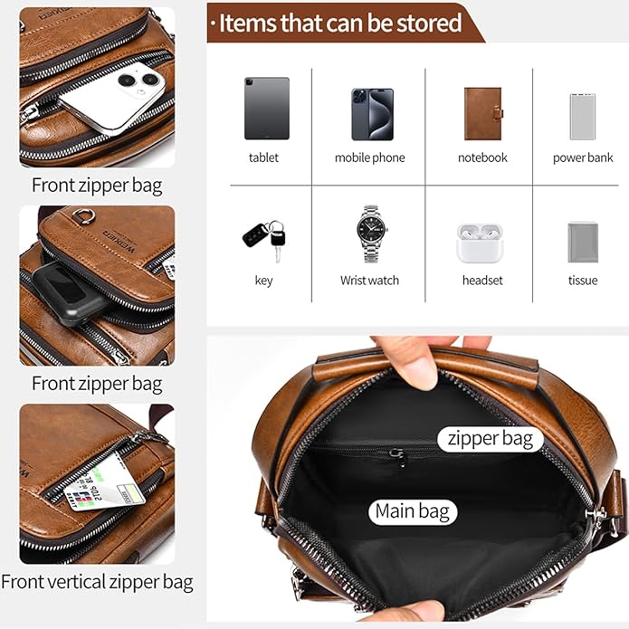 Messenger Bag for Men Crossbody Shoulder Purse Small Vintage PU Leather Satchel Pouch Side Crossover Handbag