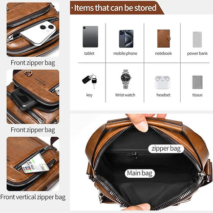 Messenger Bag for Men Crossbody Shoulder Purse Small Vintage PU Leather Satchel Pouch Side Crossover Handbag