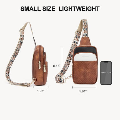 BOSTANTEN Sling Bag Quilted Crossbody Bags for Women Cross Body Purse Leather Fanny Pack with Adjustable Guitar Strap