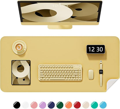 Desk Pad, 30" x 14" PU Leather Non-Slip Desk Mat Large Mouse Pad for Desktop, Waterproof Laptop Computer Writing Mat for Office, Home, Work, Gaming, Pale Yellow
