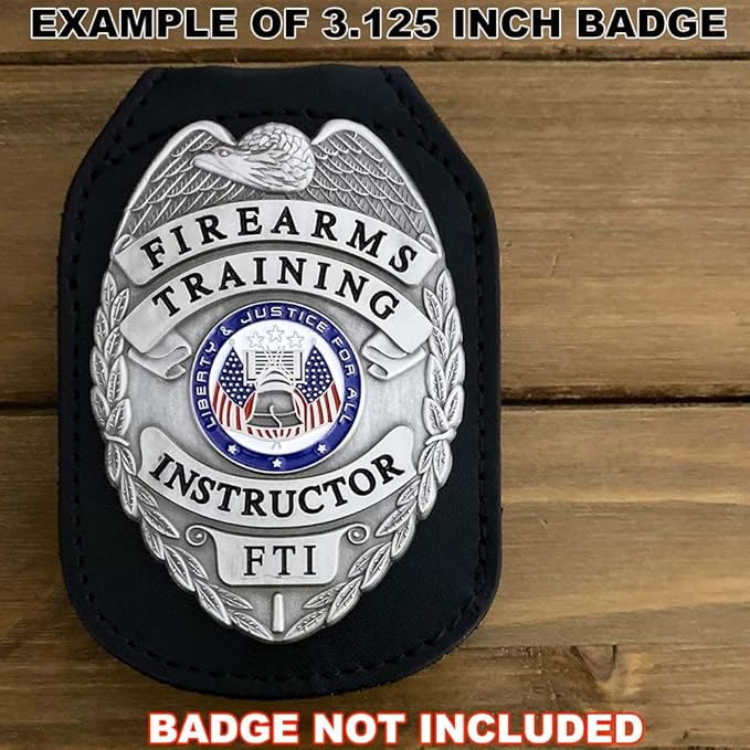 Oval Belt Clip Badge Holder Shield Style Leather with Neck Chain