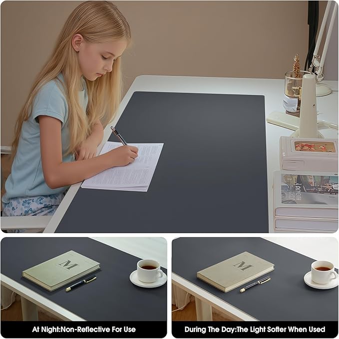 Leather Desk Pad Protector 35.4x17inch Non-Slip Large Gaming Mouse Pad Waterproof Desk Writing Pad Desk Blotter Laptop and Keyboard Mat for Office and Home(Royal Blue)