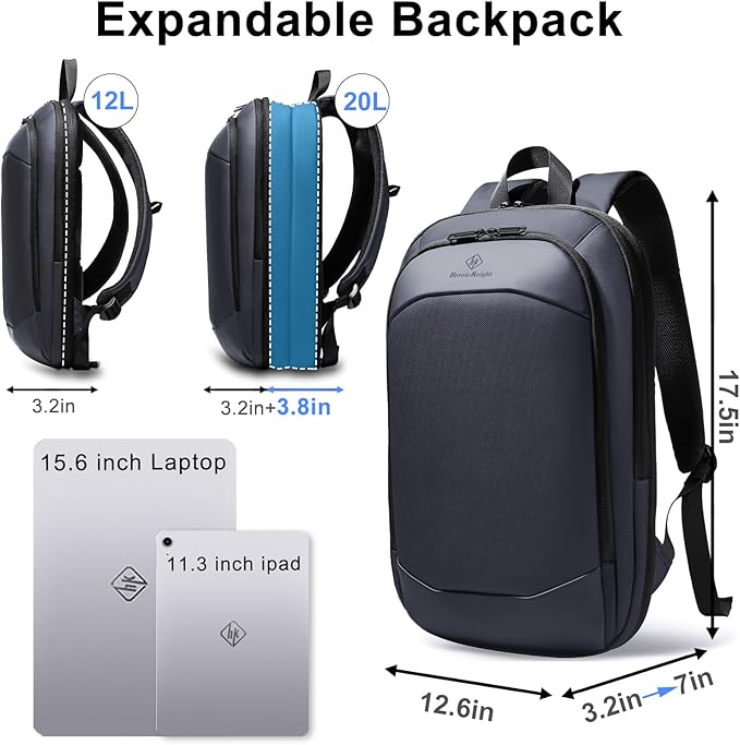 Slim Laptop Backpack for Men,Waterproof Expandable High Tech Business Work Backpack for Men and Women,15.6 Inch Lightweght Anti-theft Travel Backpack Durable College Casual Daypack Computer Laptop Bag